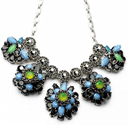 HYS Jewelry New Design Five Retro Flowers Slive Tone Necklace - xl01235