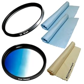 58mm UV (Ultra Violet) Multi Coated Glass Filter + 58mm Graduated Blue Filter + 2 JB Microfiber Cleaning Cloths for CANON Rebel T3i T3 T2 T2i T1i XT XTi XSi XS