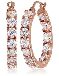 Sterling Silver Cubic Zirconia Medium Round Hoop Earrings