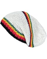 Asian Idyllica Rasta Stripe Handmade Crochet Beanie One Size Ivory White