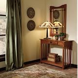 Oak Finish Wood Console Table and Mirror