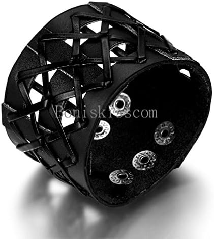 Punk Cool Wide Hollow Leather Belt Couple Bracelet Cuff Adjustable Bangle