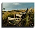 Produkt-Bild: St&uuml;hle am Strand, Ostsee, Nordsee, auf Leinwand, fertig gerahmt mit Keilrahmen, Kunstdruck, 100 x 70cm