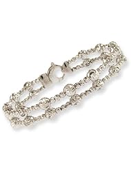 14k White Gold, Fancy Sparkly Round Disco Bead Semi Rigid Bangle Bracelet for Ladies
