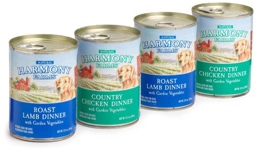 HARMONY FARMS 2-Flavor Variety Pack Dog Food (Roast Lamb Dinner & County Chicken Dinner) 12.5-Ounce Cans (Pack of 24)