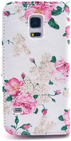 S5 Mini Case;Rose Pattern Premium Pu Leather Wallet Flip Protective Skin Case with Magnetic Closure for Samsung Galaxy S5 Mini G800F G800H (Rose)