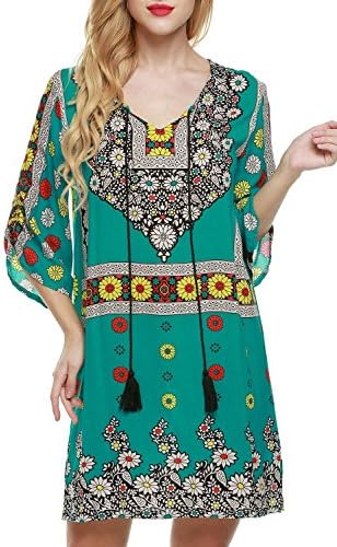 Women's Sexy Boho Half Sleeve Beach Short Mini Dress Cocktail dress (Green M)