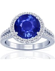 Platinum Round Cut Blue Sapphire Ring With Sidestones