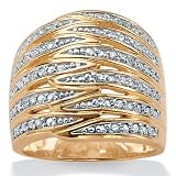 Diamond 18k Gold over Sterling Silver Multi-Row Ring