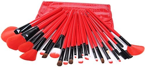 Beyondtek®Cosmetics Tools 24pcs Professional Makeup Brush Set Kit with Elegant Leather Case Bag (Red crocodile leather bag)