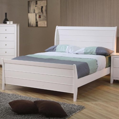 Full Size Sleigh Bed Cape Cod Style in White Finish On Sale