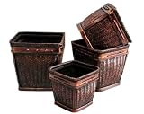 4 Bamboo Weave w/ Wood Trim Square Planters