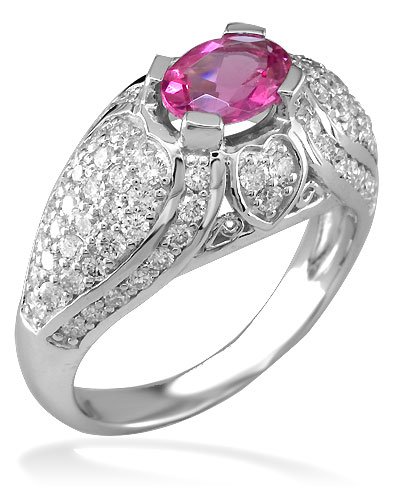 Oval pink tourmaline and diamond ring in 18K