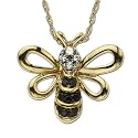 14k Yellow Gold Black and White Diamond Bee Pendant (.05 cttw, J Color, I2 Clarity)