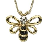 14k Yellow Gold Black and White Diamond Bee Pendant (.05 cttw, J Color, I2 Clarity)