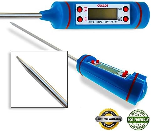 CUCCOT MT-02 Cooking Thermometer, Wireless Digital Thermometer for Food, Meat, Grill, BBQ and Candy, Best Thermometer for Liquids, Sugar, Oven Thermometer with Stainless Steal Probe - Easy to Operate - 100% Guarantee (Blue)