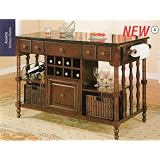 Dark wood finish kitchen island with marble top