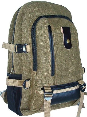 Multiple Pockets Canvas Backpack for College Unisex Travel Pack Olive Brown