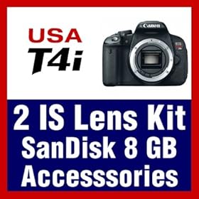 Canon EOS Rebel T4i 18.0 MP CMOS Digital SLR Camera with 2 IS Lenses: 18-55mm EF-S IS & 55-250mm EF-S IS + SanDisk SD Extreme 8 GB SDHC Class 10 Memory Card + 4 close-up Lens Digital MACRO Kit & Deluxe Accessory Bundle
