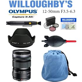Olympus M.Zuiko Digital ED 12-50mm F3.5-6.3 EZ Black Lens Kit for Micro 4/3 System (Black) + Giottos Anti-Static Microfiber Cleaning Pouch + Professional Lens Hood + Lens Pen Cleaning System + Giotto's Super Rocket Air Blower + Professional 52mm multi-Coated 3pc Essential Filter Kit and Much More! W