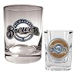 Milwaukee Brewers MLB Rocks Glass & Square Shot Glass Set - Primary Logo by Great American Products