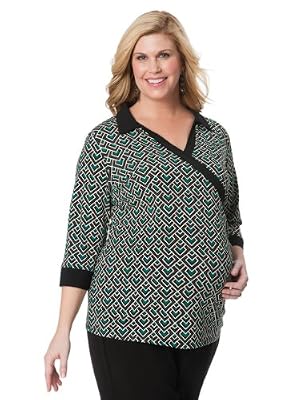 Click for Motherhood Maternity: Plus Size Long Sleeve Johnny Collar Faux Wrap Maternity TopFrom Motherhood Maternity