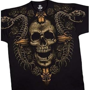 Cross and Skull T-Shirt, Death Ward Liquid Blue Full Shirt Designs