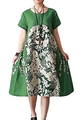 A-line Cotton/Linen Summer Short Sleeves  Dress