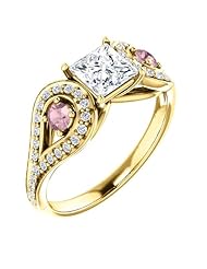 14K Yellow Gold Princess Cut White and Pink Diamond Ring -- LIFETIME WARRANTY