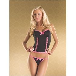 Seven 'til Midnight Molded-cup microfiber bustier With lace trim & thong S/M Black
