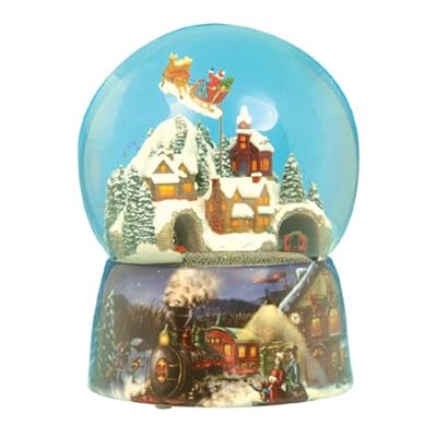 MusicBox Kingdom 49001 Train Snow Globe Santa Music Box Turns to The Melody Santa Claus Is Coming to Town