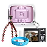 Hard Purple Camera Carrying Case for Kodak EasyShare C180 M340 C653 C763 M1033 M1093 IS + Premium Screen Protector+ Bendable Tripod + Wisdom * Courage Wristband