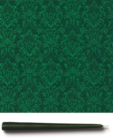 Servietten Box mit 2 Kerzen - Ornament grün 33 x 33cm