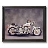Silver Harley Davidson Fatboy Motorcycle Home Decor Wall Picture Black Framed Art Print