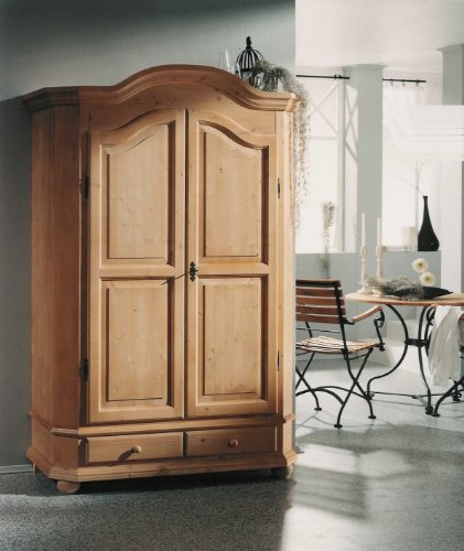 Gradel Schränke Bauernschrank mit 1 Kleiderstange, 1 Einlegeboden und 2 Schubkästen (zerlegbar) in Fichte massiv - Antik gewachst, mit Gebrauchsspuren