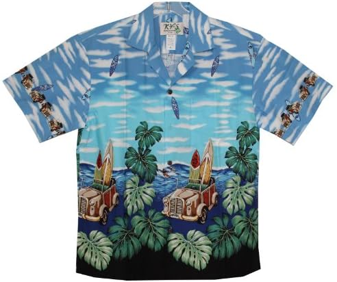Men's Makaha Surf Hawaiian Aloha Shirt (L, BLUE)