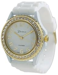 Geneva Platinum Womens 6886.WHT White Silicone Quartz Watch with White Dial