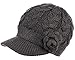 Womens Winter Elegant Cable Flower Knitted Newsboy Cabbie Cap Beret Beanie Hat with Visor, Warm Plush Fleece Lined