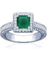 Platinum Princess Cut Emerald Ring With Sidestones