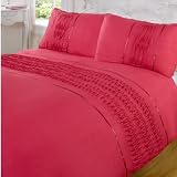 Paris Cerise Pink Luxury Ruche & Ribboned Double Duvet Quilt Cover Bedding Set