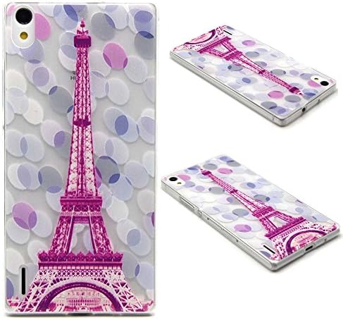 P7 Case, Huawei Ascend P7 Case,Ascend P7 Extra Slim Fit Case,Huawei P7 Rubberized Cases, P7 Armor Hybrid Bumper Case,Huawei P7 Non-Slip Shock Absorbent Back Cover, Ahgao Fashion Relief Paint Pattern Soft TPU Gel Skin Protection for Huawei Ascend P7 - Eiffel Tower