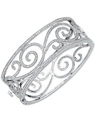 Jewelplus 14k White Gold 5 1/8 ct tw Diamond Scroll Bangle Bracelet