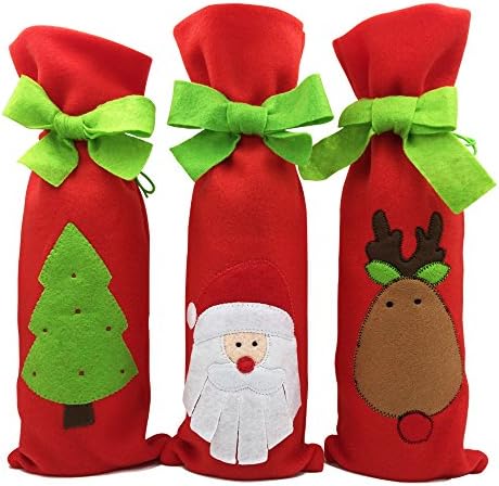 FEFEHOME Christmas Wine Bottle Cover Gift Bags Santa, Reindeer and Christmas Tree (Set of 3) (B)