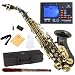 Mendini by Cecilio MSS-CSBNG+92D Black Nickel Plated and Gold Keys Curved B Flat Soprano Saxophone with Tuner, Case, Mouthpiece, 10 Reeds and More