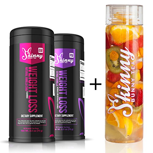 Skinny Bunny Tea Weight Loss & Detox Bundle: Manage Weight, Support Immune System, Healthy Cleanse & Promote Health with Antioxidants (Vanilla Chai Tea AM + Citrus Vanilla Tea PM - 28 Day Supply + Skinny Bunny Water Bottle)