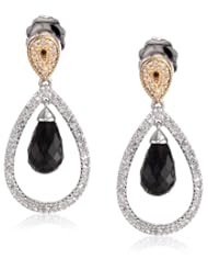 S&G 14k Yellow Gold and Sterling Silver Onyx and Diamond Accent Drop Earrings
