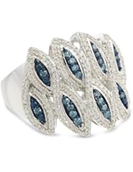Sterling Silver Blue and White Diamond Ring (3/4 cttw, I-J Color, I2-I3 Clarity), Size 7