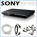 Sony BDP-S390 Blu-ray Disc Player with built-in Wi-Fi and iPhone/ iPad & Android App Capable + 6ft HDMI Cable + 14ft CAT5e Netwo