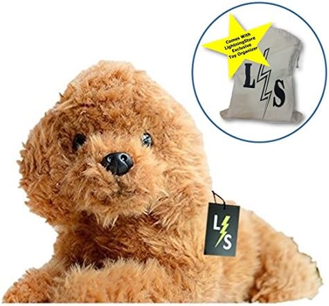 LightningStore Super Cute Adorable Brown Poodle Plush Dog Doll Stuffed Animal Toy + Toy Organizer Bag Bundle