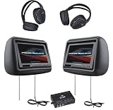 Power Acoustik HD-88BK 8.8-Inch Pre-Loaded Universal Headrest Monitors with 2 RF Headpones (Black)